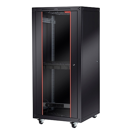 Formrack 19" Free standing rack 32U 600/600mm, height: 1651 mm, loading capacity: 600 kg, front tempered glass door, openable locking sides and back (does not include castor/feet group)