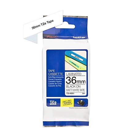 Brother TZe-M261 Matt Laminated Labelling Tape Cassette – Black on White, 36mm wide