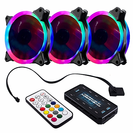 Makki комплект вентилатори FAN SET 3 x Fan 120mm RGB 2 rings, controller, remote