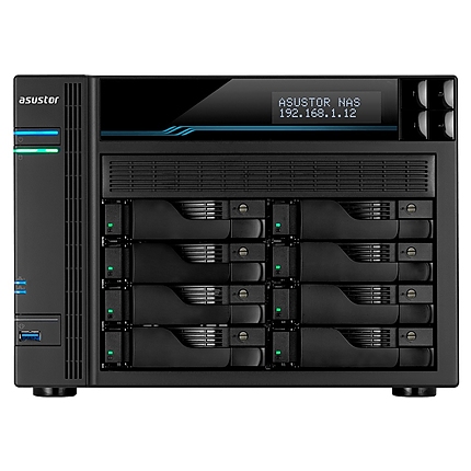 Asustor Lockerstore 8 AS6508T, 8-Bay NAS, Intel ATOM C3538 Quad-Core (Denverton 2.1GHz), 8GB DDR4 (Max 32 GB) , 10 GbE x 2, 2.5 GbE x 2, USB 3.2 Gen-1 x 2, 8 x 2.5” / 3.5” SATA or SSD, 2x M.2PCIe (NvMe) or SATA SSD, with lock. tray, AES-NI hardware encr.