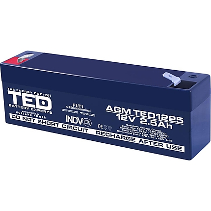 Оловна Батерия TED-1225; 12V / 2.5Ah  AGM 177/35/62 mm