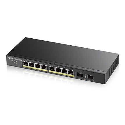 ZyXEL GS1900-10HP v2, 8-port GbE L2 PoE Smart Switch + 2 SFP slots, 802.3at, desktop, fanless, 70 Watt