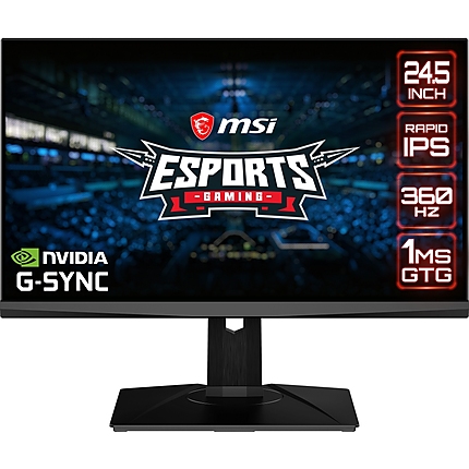 MSI Oculux NXG253R, 360Hz, Rapid IPS, 1ms, 24.5", FHD, NVIDIA G-SYNC, NVIDIA Reflex Latency Analyzer, Anti-Flicker and LBL, Mystic Light, 1x DP(1.4), 2x HDMI(2.0b), 1x Earphone out, 400 nits, 8bit, VESA100, USB3.2 hub, Heigh Adj. 130mm, 9S6-3BB07T-001