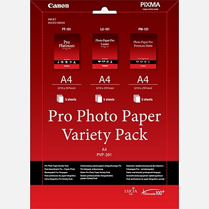 Canon Pro Photo Paper Variety Pack PVP-201, A4 (5xPT-101, 5xLU-101, 5xPM-101)