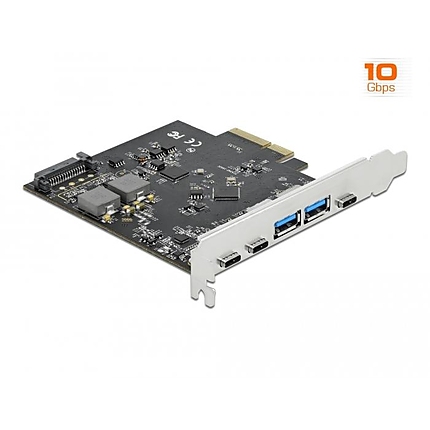 Контролер Delock PCI Express Card x4 -> 3 x USB-C + 2x USB-A 10Gbps