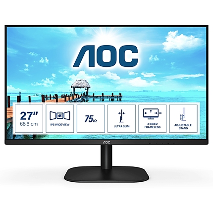 AOC 27B2H/EU, 27" IPS WLED, 1920x1080@75Hz, 4ms GTG, 250cd/m2, 1000:1, DC20M:1, FlickerFree, Low Blue Light, Tilt, D-SUB, HDMI