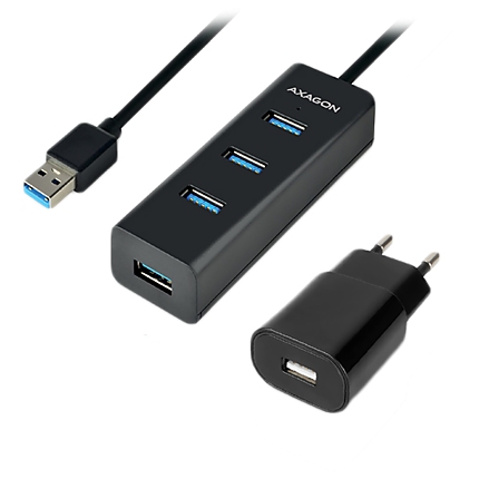 AXAGON HUE-S2BP 4x USB3.0 Charging Hub 1.2m Cable, MicroUSB Charging, Incl. AC Adapter