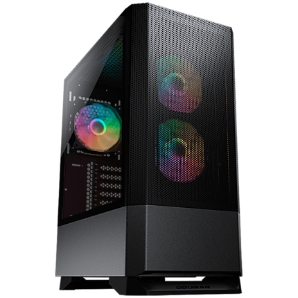 COUGAR MX430 Mesh RGB (Black), Mid Tower, Mini ITX / Micro ATX / ATX, USB 3.0 x 2, USB 2.0 x 1, Mic x 1 / Audio x 1, Reset Button, RGB Button, 4mm Tempered Glass, Onboard Lighting System