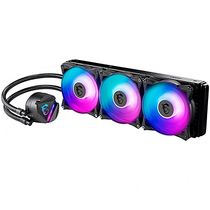 MSI MAG CORELIQUID 360R, AIO ARGB CPU Liquid Cooler, 360mm Radiator - Triple 120mm RGB PWM Fans, Intel 1150/1151/1155/1156/1200/1366/2011/2011-3/2066; AMD AM4/FM2+/FM2/FM1/AM3+/AM3/AM2+/AM2/TR4/sTRX4/SP3, 500~2000 RPM, 394x120x27mm, Aluminum Radiator