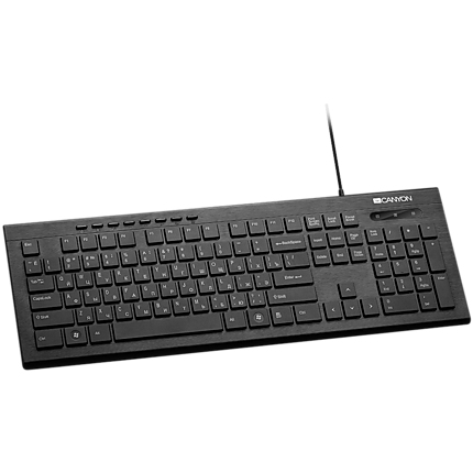 CANYON Multimedia wired keyboard, 105 keys, slim and brushed finish design, white backlight, chocolate key caps, BG layout (black)