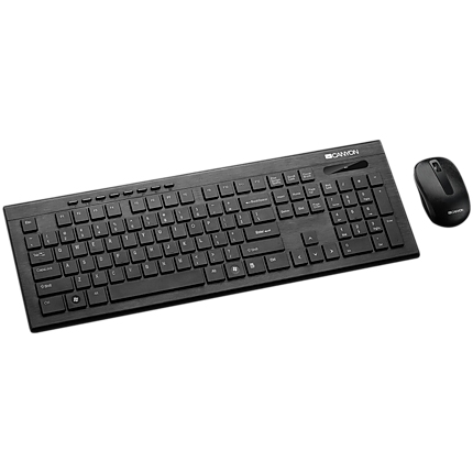 CANYON Multimedia 2.4GHZ wireless combo-set, keyboard 105 keys, slim and brushed finish design, chocolate key caps, BG layout (black); mouse adjustable DPI 800-1200-1600, 3 buttons (black)