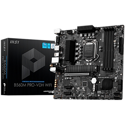 MSI B560M PRO-VDH WIFI,m-ATX,Socket 1200,Intel B560 Chipset,4 DIMMs Dual Channel DDR4 up to 5066(OC)MHz,1x PCIe x16 slot,2x M.2 slot,2x USB 3.2 Gen 2,2x USB 3.2 Gen 1,2x USB 2.0,1x HDMI,1x DP,1x VGA,WiFi 6,2.5G LAN, 7.1 Audio,3y warranty