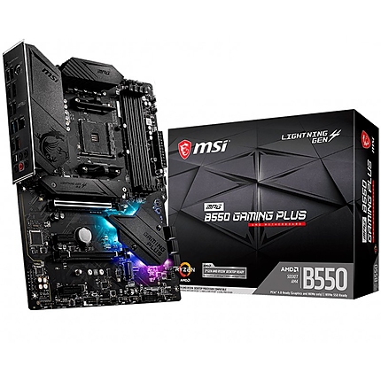 MSI MPG B550 GAMING PLUS,ATX,Socket AM4,AMD B550 Chipset,4 DIMMs,Dual Channel DDR4 up to 4400+(OC)MHz,1x PCIe 4.0/ 3.0 x16 slot,2x M.2 slots,2x USB 3.2 Gen 2 (1x Type-C),2x USB 3.2 Gen 1,1x HDMI,1x DP,1G LAN,7.1 Audio,3y warranty