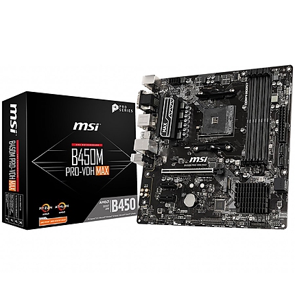 MSI Main Board Desktop B450M PRO-VDH MAX (B450, AM4, 4xDIMMs, 1x PCIe 3.0 x16 slot,1x M.2 slot,4x USB 3.2 Gen1,4x USB 2.0,1x HDMI,1x DVI-D,1x VGA,Gigabit LAN, 7.1 HD Audio, mATX, Retail)