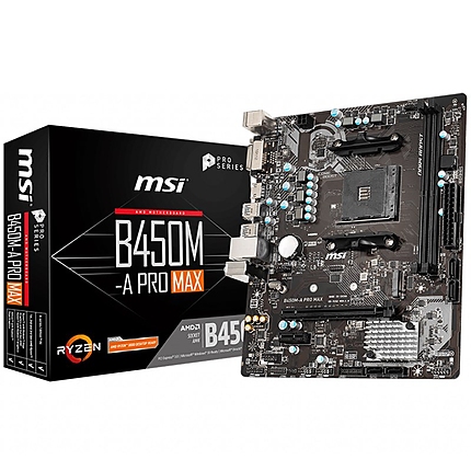 MSI Main Board Desktop B450M-A PRO MAX (B450, SAM4, 2xDDR4, 1xPCI-Ex16, 1xPCI-Ex1,6 x USB3.2, 6 x USB2.0, 4xSATA III, M.2, DVI-D, HDMI, GLAN, mATX, Retail)