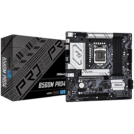 ASROCK Main Board Desktop B560M PRO4 (S1200, B560, 4xDDR4, 1xPCIe 4.0x16, 1xPCIe 3.0x16, 1xPCIe 3.0x1, 6xSATA, 1xM.2 PCIe Gen4x4, 1xM.2, 7xUSB3.2 Gen1, 6xUSB2.0, DP, HDMI, GLAN, POLYCHROME RGB, mATX, Retail)