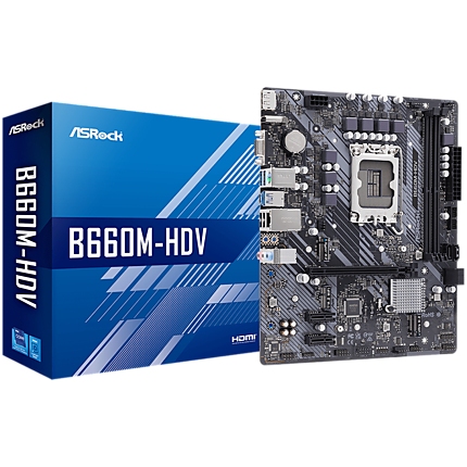 ASROCK Main Board Desktop B660M-HDV (S1700, 2x DDR4, 1x PCIe x16, 2x PCIe x1, 4x SATA3 6.0Gb/s, 1x m.2 PCIe, 5x USB 3.2, 1x USB-C, 5x USB 2.0, 1x Com port header, 1x VGA, 1x HDMI, 1x DP 1.4, GLAN, mATX) Retail