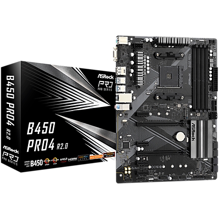 ASROCK Main Board Desktop B450 PRO4 (B450, AM4, 4xDDR4, HDMI/DP/D-Sub, 2 PCIe 3.0 x16, 4 PCIe 2.0 x1, 2xM.2, 6 SATA3, 1x USB-C, 2xUSB 2.0, 5x USB 3.2, 1xCOM Port Header, ATX, Retail)