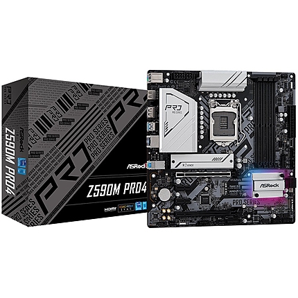 ASROCK Main Board Desktop Z590M Pro4 (S1200, 4xDDR4, 4xPCIe x16, 2xPCIe x1, SATA III, 1 xM.2, 1 xUlraM.2, USB3.0, GLAN, HDMI, DP), Retail