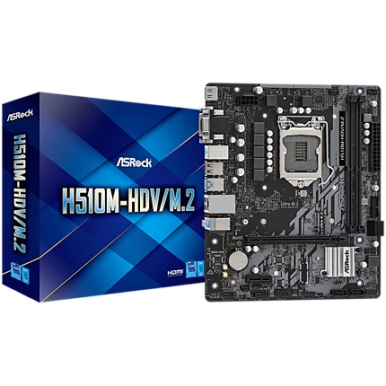 ASROCK Main Board Desktop H510M-HDV/M.2 (H510, S1200, 2xDDR4, 1xPCIe 4.0x16, 1xPCIe 3.0x1, 4 SATA3 , 1xM.2, 4x USB3.2 Gen1, 6xUSB2.0, VGA,DVI-D, HDMI, GLAN, mATX, Retail)