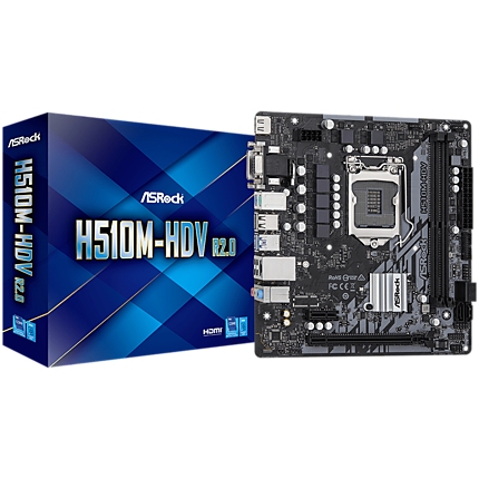 ASROCK Main Board Desktop H510M-HDV (H510, S1200, 2xDDR4, 1xPCIe 4.0x16, 1xPCIe 3.0x1, 4xSATA3, 4xUSB3.2 Gen1, VGA, DVI-D, HDMI, GLAN, mATX) Retail