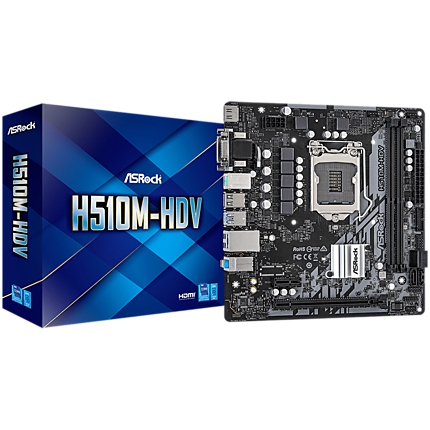 ASROCK Main Board Desktop H510M-HDV (H510, S1200, 2xDDR4, 1xPCIe 4.0x16, 1xPCIe 3.0x1, 4xSATA3 , 4xUSB3.2 Gen1, VGA, DVI-D, HDMI, GLAN, mATX, Retail)