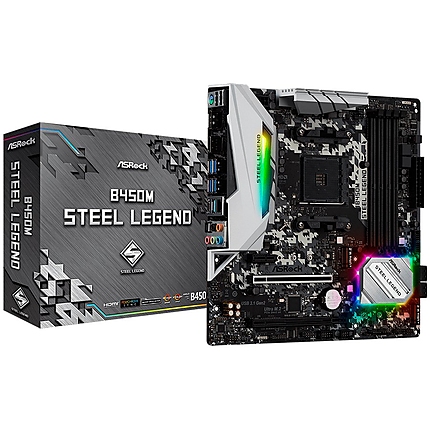 ASROCK Main Board Desktop B450M STEEL LEGEND (AM4, B450, 4xDDR4, PCIe3.0 x16, PCIe2.0 x1, 2xM.2, 4xSATA3, USB, HDMI, DP , 1xCOM Port Header, mATX, Retail)