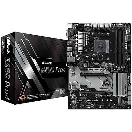 ASROCK Main Board Desktop B450 PRO4 (AM4 B450, 4xDDR4, HDMI/DP/D-Sub, 2 PCIe 3.0 x16, 4 PCIe 2.0 x1, 2xM.2, 6 SATA3, Type -C, 7 USB,  1xCOM Port Header), ATX retail