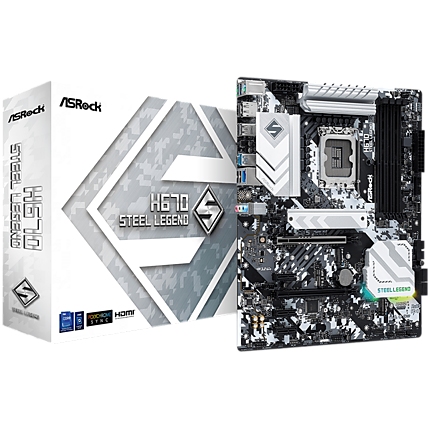 ASROCK Main Board Desktop H670 Steel Legend (S1700, H670, 4x DDR4, 2x PCIe x16, 3x PCIe x1, 4x SATA3 6.0Gb/s, 2x m.2 PCIe Gen4x4, RAID 0,1,5,10, 8x USB 3.2, 1x USB-C 1x RJ-45 2.5G Lan, HDMI, DP, ATX, Retail