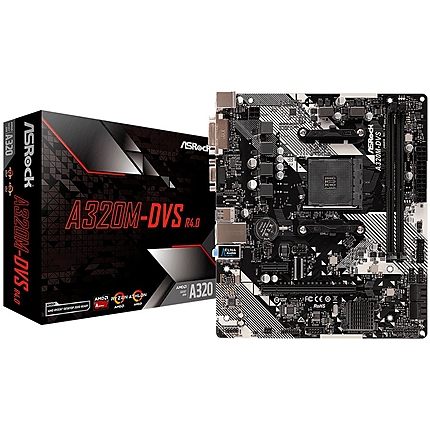 ASROCK Main Board Desktop AM4 A320, 2xDDR4, 1xPCI-E x1, 3xPCI-E x16, DVI-D,VGA, 4 SATA3, 6 USB 3.0 mATX