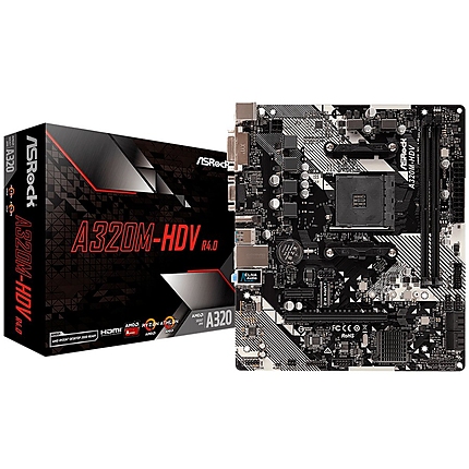 ASROCK Main Board Desktop AM4 A320, 2xDDR4, 1xPCI-E x1, 1xPCI-E x16, HDMI, DVI-D, D-Sub, 4 SATA3, 1 Ultra M. , 6 USB 3.0 (2 Front, 4 Rear)