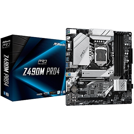 ASROCK Main Board Desktop Z490M PRO4 (S1200, 4xDDR4,2xPCIe x16,2xPCI Ex1, 4 SATA3, 2xUltra M.2 ,GLAN,HDMI,VGA, DisplayPort, USB 3.2 ) mATX retail