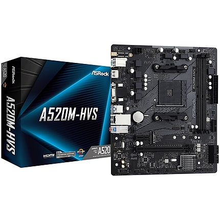 ASROCK Main Board Desktop A520M-HVS (AM4, 2xDDR4, PCIe 3.0 x16,PCIe 3.0 x1, M.2, 4 SATA3, D-Sub, HDMI, mATX, retail)