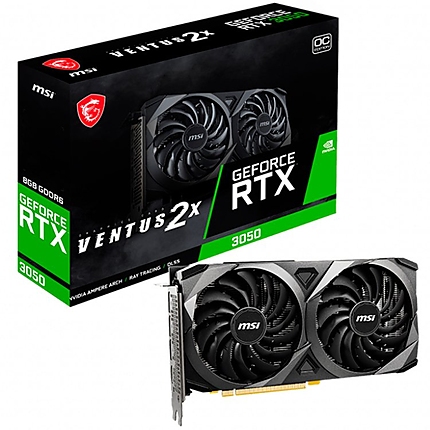 MSI Video Card NVidia GeForce RTX 3050 VENTUS 2X 8G OC, 8GB GDDR6, 128bit, Effective Memory Clock: 14000MHz, Boost: 1807MHz, 2560 CUDA Cores, PCI-E 4.0 x8, 3x DP, HDMI 2.1, RAY TRACING, TORX Fan 3.0, 550W Recommended PSU, Backplate, 3Y