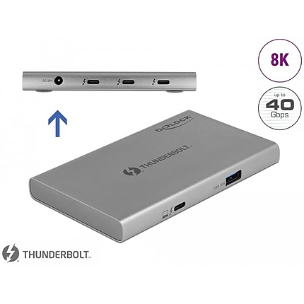 Delock Thunderbolt 4 хъб - 3x Thunderbol 4, 1x USB-A, сив