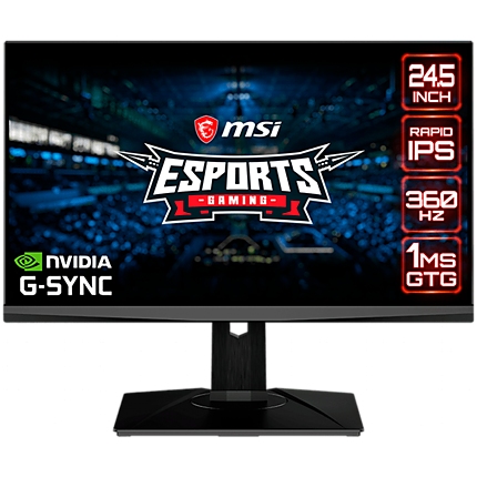 MSI Oculux NXG253R Gaming Monitor, 24.5" 360Hz, FHD (1920x1080) 16:9, Rapid IPS Anti-glare, 1ms GTG, 400nits, 1000:1, 178°/178°, NVIDIA Reflex, G-SYNC, ULMB, Adjustable Stand, Mystic Light, 1x DP, 1x HDMI, 3x USB 3.2, 3Y Warranty