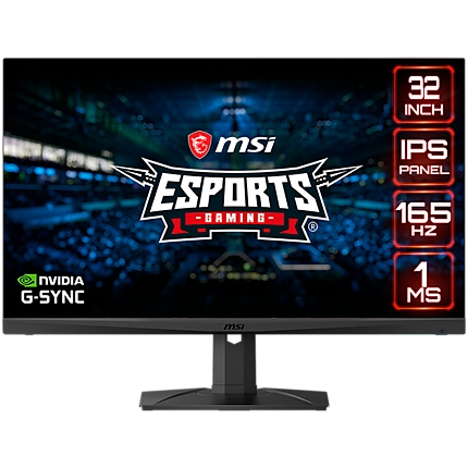 MSI Optix MAG321QR Gaming Monitor, 31.5" 165Hz, WQHD (2560 x 1440), IPS Anti-glare, 1ms, 350nit, 1200:1, 178°/178°, HDR, G-sync Compatible, Mystic Light, 1x DP, 2x HDMI, 1x Type-C, 2x USB 2.0, RGB, Adjustable stand, 3Y Warranty