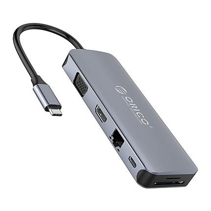 Orico докинг станция Docking Station Type-C Power Distribution 3.0 100W - LAN, HDMI, VGA, Type-C x 1, USB3.0 x 4, TF/SD, Audio - MC-U111P-V1-GY