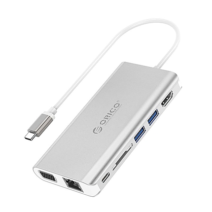 Orico докинг станция Type-C Docking Station Power Distribution - HDMI, USB3.0 x 2, LAN, SD, VGA, Audio - XC-304-SV