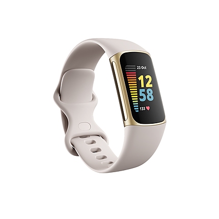 Fitbit Charge 5, Lunar White, Soft Gold Stainless Steel