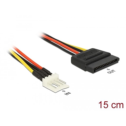 Кабел Delock Power Cable, SATA 15 pin receptacle - 4 pin floppy male, 15 см