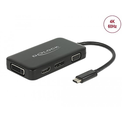 Адаптер 4 в 1 Delock 63929 USB-C мъжко - VGA DVI DisplayPort HDMI женско, Черен