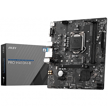 MSI PRO H410M-B, mATX, Socket 1200, Dual Channel DDR4 2933MHz, 1x PCIe 3.0 x16 slot, 1x M.2 slot, 1x VGA, 1x HDMI, 2x USB 3.2 Gen 1, 4x USB 2.0, 7.1 HD Audio, 1Gbps LAN, 3Y