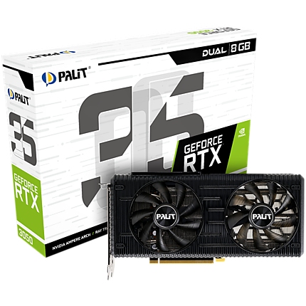 Palit GeForce RTX 3050 Dual 8GB GDDR6, 128bit, 3x DP 1.4a, 1x HDMI 2.1, 8 pin Power connector, recomended PSU 550W, NE63050019P1-190AD