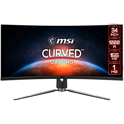 MSI MPG ARTYMIS 343CQR Curved Gaming Monitor, 34" 165Hz, UWQHD (3440 x 1440) 21:9, VA Anti-glare, 1ms, 400nits, 3000:1, 178°/178°, HDR, 1000R Curve, Freesync, 1x DP, 2x HDMI, 1x Type-C, 2x USB 3.2 Type A, 1x Earphone out, Adjustable Stand, 3Y