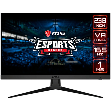 MSI Optix G243 Gaming Monitor, 23.8" 165Hz, FHD (1920x1080) 16:9, VA Anti-glare, 1ms, 350nits, 3000:1, 178°/178°, Freesync Premium, Adjustable Stand, 1x DP, 2x HDMI, 3Y Warranty