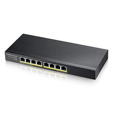 ZyXEL GS1915-8EP, 8-port GbE PoE Smart hybrid mode Switch, standalone or NebulaFlex Cloud, 60 Watt 802.3at, desktop, fanless