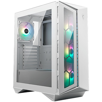 MSI MPG GUNGNIR 110R WHITE, Mid-Tower, ATX/Micro-ATX/Mini-ITX, 2x USB 3.2 Gen 1 Type-A, 1x USB 3.2 Gen 2x2 Type-C, 1x Audio/1x Mic, ARGB Hub, RGB Button, 4x 120mm ARGB Fans, Glass Front Panel, 4mm Tempered Glass