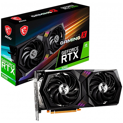 MSI Video Card Nvidia GeForce RTX 3060 GAMING X 12G, 12GB GDDR6, 192-bit, 360 GB/s, 15 Gbps Effective Memory Clock, 1837 MHz Boost, 3584 CUDA Cores, PCIe 4.0, 3x DisplayPort 1.4a, HDMI 2.1, RAY TRACING, Dual-Fan, 550W Recommended PSU, Aluminum Backplate,