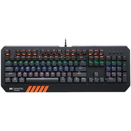 CANYON Wired multimedia gaming keyboard with lighting effect, 108pcs rainbow LED, Numbers 104keys, EN double injection layout, cable length 1.8M, 450.5*163.7*42mm, 0.90kg, color black